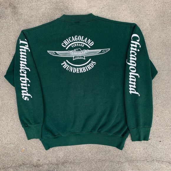 Vintage Thunderbirds Sweatshirt Adult L USA Green Crewneck Double Sided Pullover